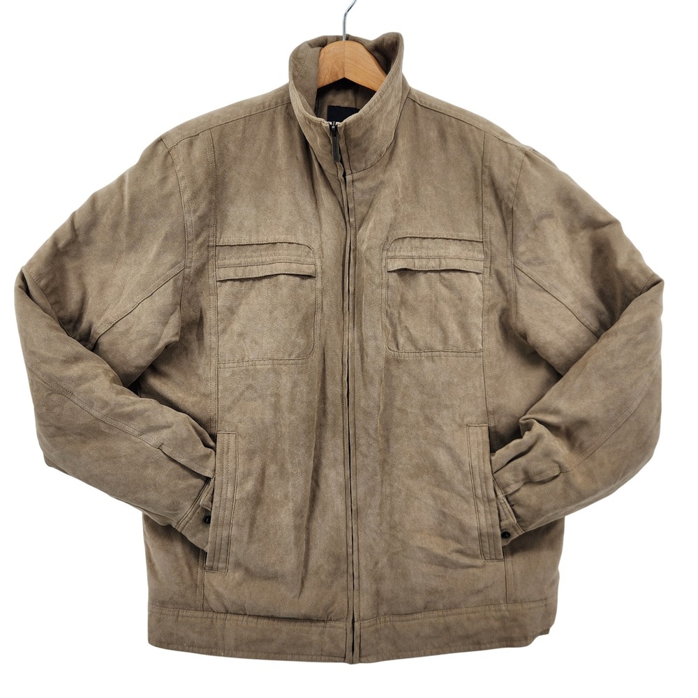 London Fog Mens Tan Faux Suede Fullโ Zip Bomber Jacket Brown Size M RN121545